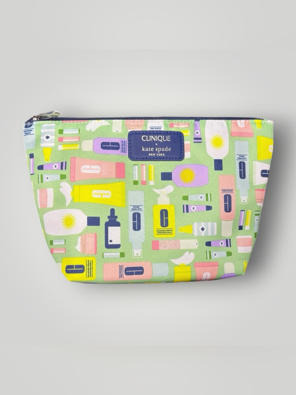 Clinique x kate spade Cosmetic Pouch in Mint Green with Pastel Multi-Color Print